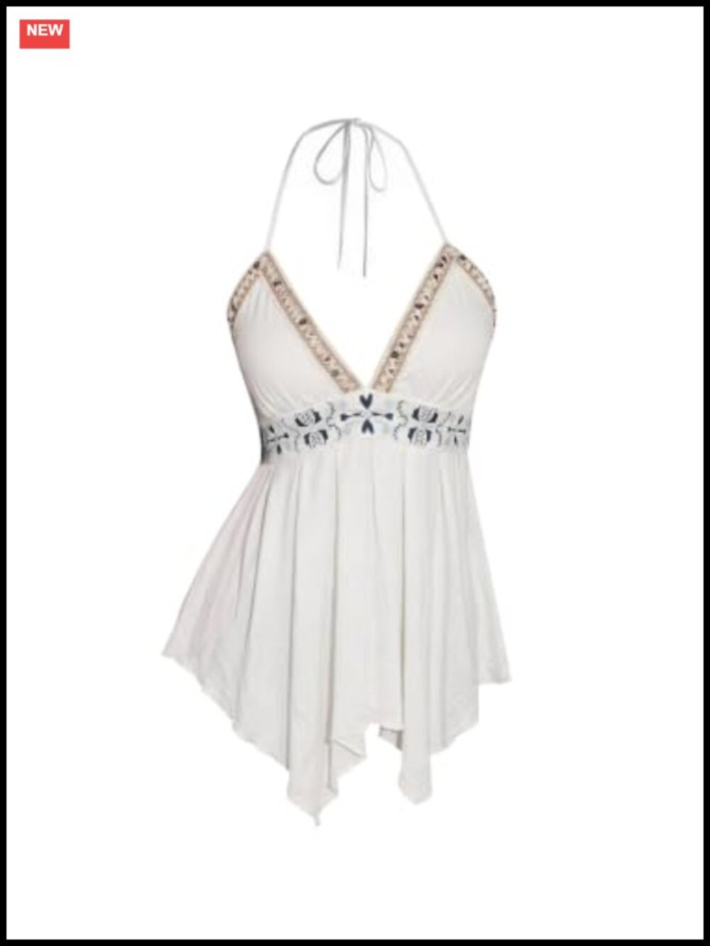 Boho Embroidered Halter Top Backless Sleeveless Ruffle Peplum Y2K
